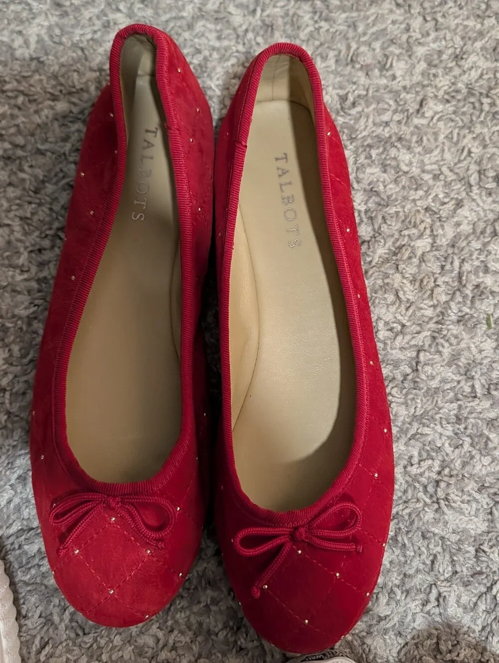 New Talbots Penelope Quilted Ballet Flats- Studded Red Kid Suede Size 8